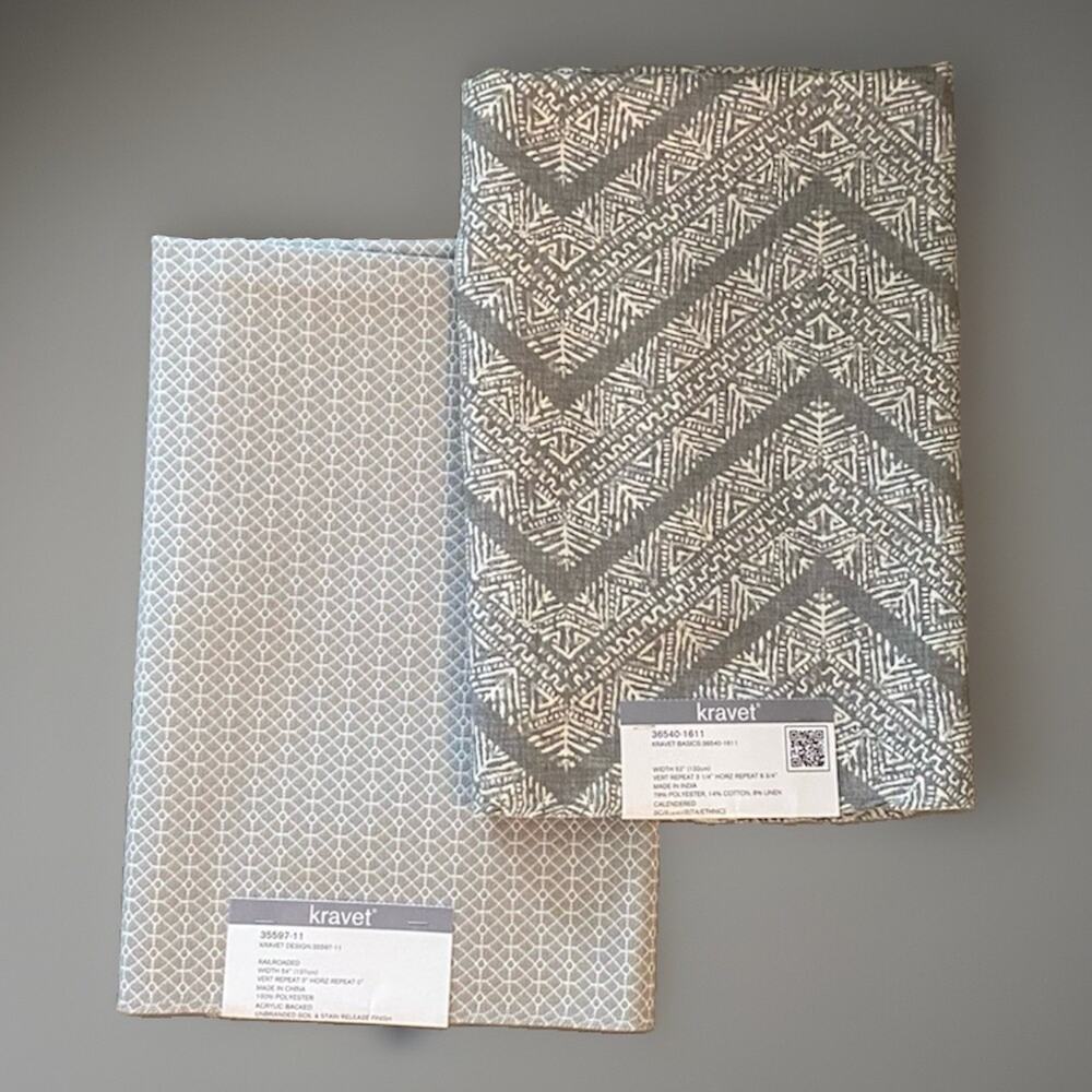 Pair Kravet Midweight Gray White Jacquard Prints 25"x25"